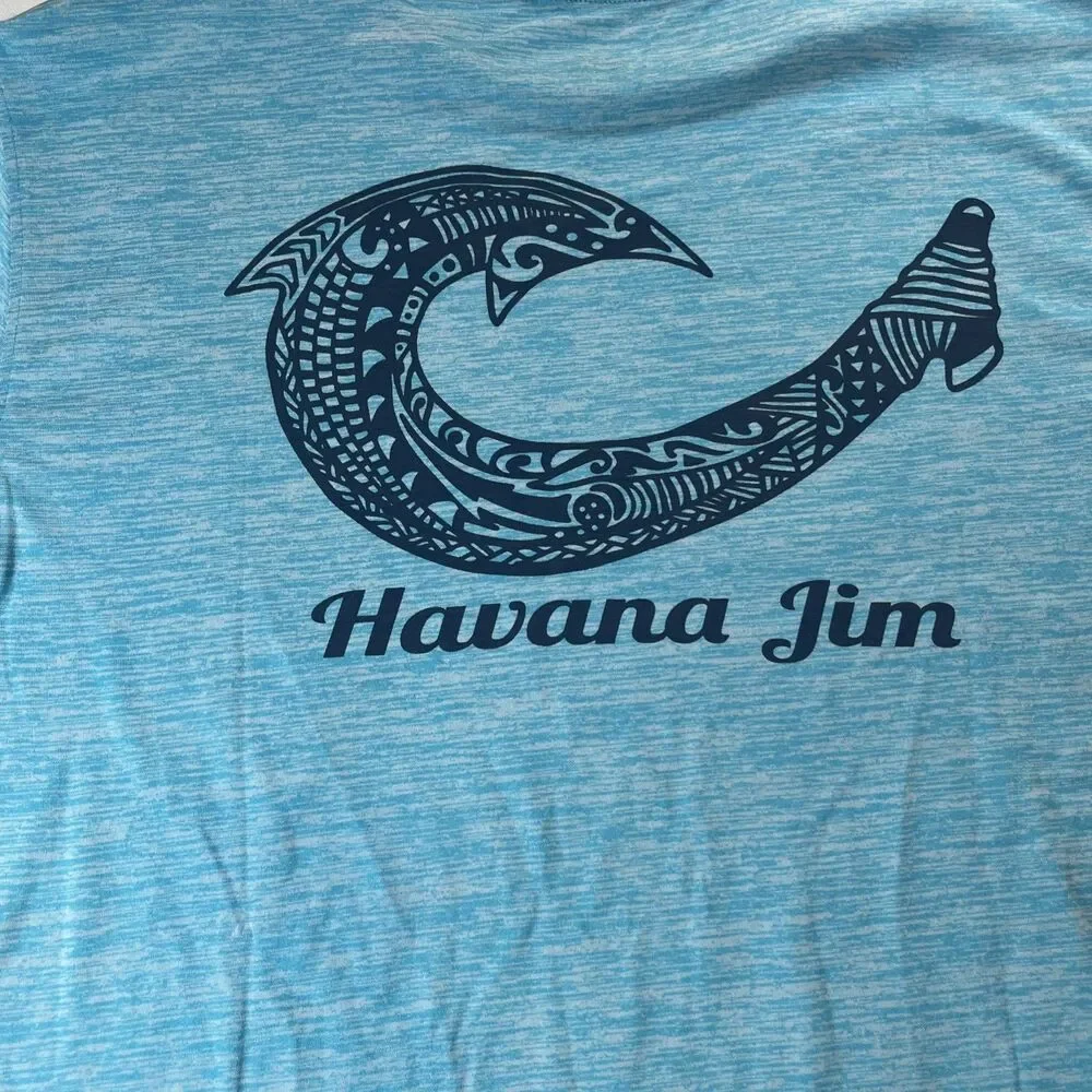 Havana Jim Men's Aqua Blue Performance Long Sleeve Fishing Shirt UPF NWT